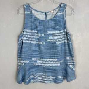Faherty women size L Noella top blue Aztec arrow print sleeveless 100% cotton